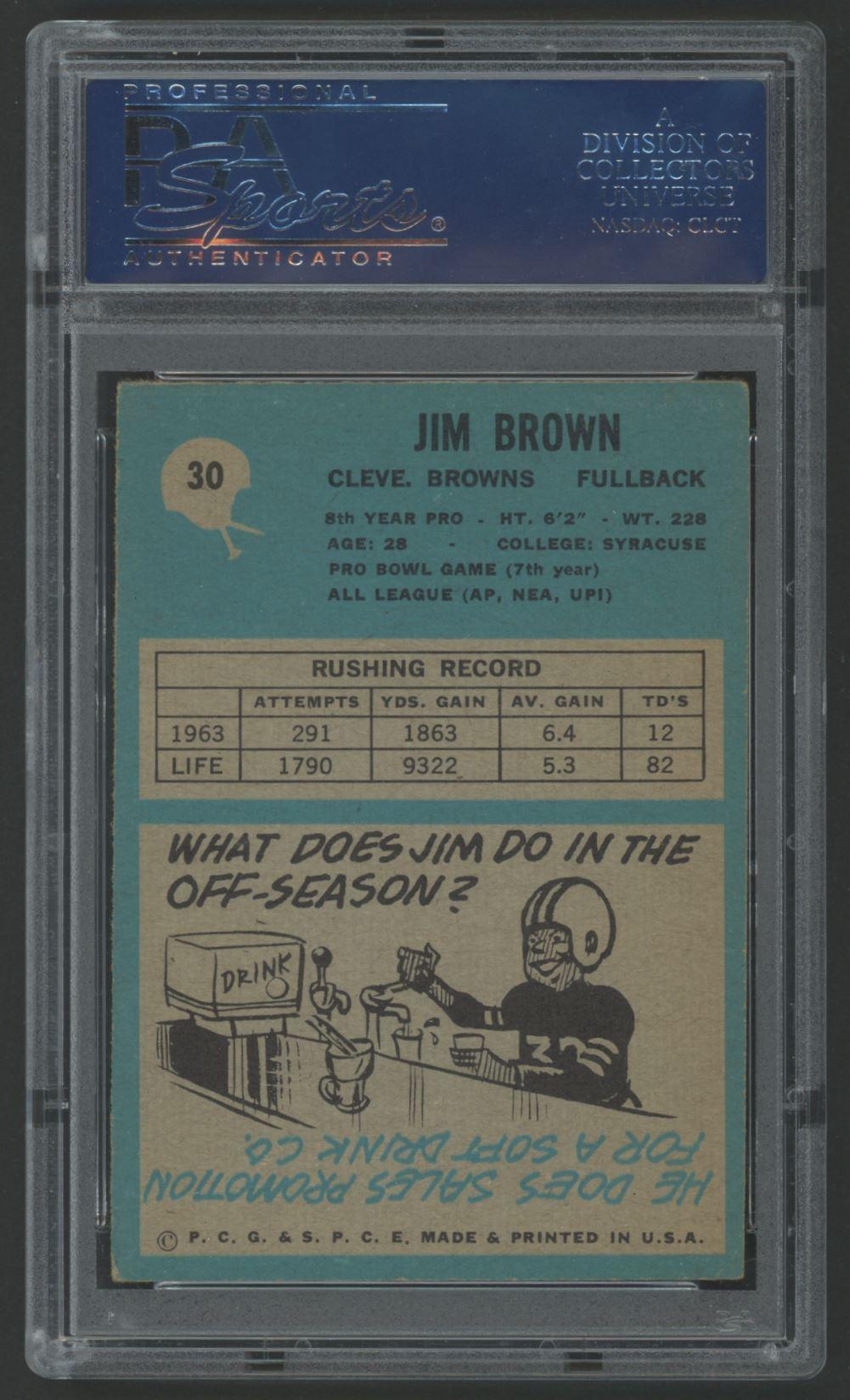 Jim Brown Signed 1964 Philadelphia #30 (PSA) at PristineAuction.com Jim Brown Signed 1964 Philadelphia #30 (PSA) at PristineAuction.com