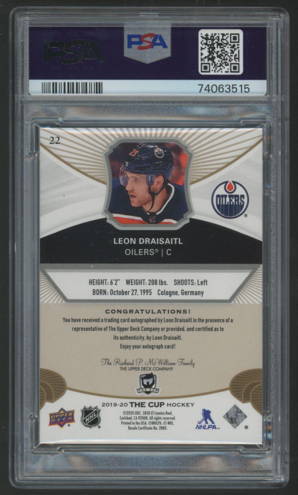 Leon Draisaitl 2019-20 The Cup Gold Spectrum AU #22 #3/12 (PSA 9) at PristineAuction.com Leon Draisaitl 2019-20 The Cup Gold Spectrum AU #22 #3/12 (PSA 9) at PristineAuction.com