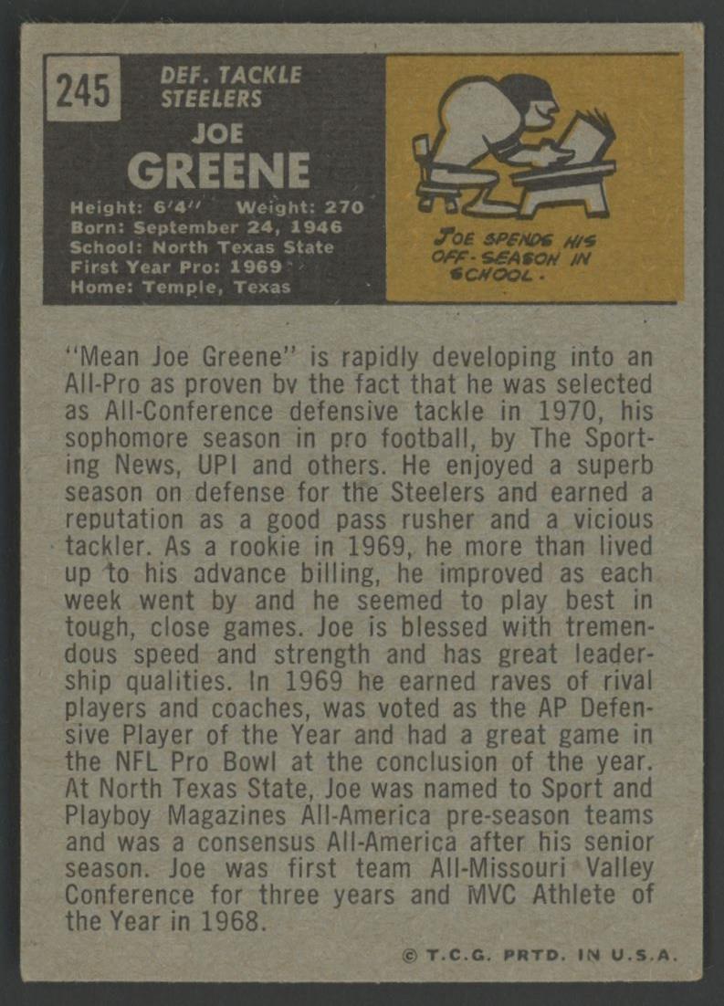 Joe Greene 1971 Topps #245 RC at PristineAuction.com Joe Greene 1971 Topps #245 RC at PristineAuction.com