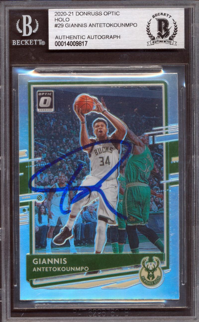 Giannis Antetokounmpo Signed 2020-21 Donruss Optic Holo #29 (BAS) at PristineAuction.com Giannis Antetokounmpo Signed 2020-21 Donruss Optic Holo #29 (BAS) at PristineAuction.com