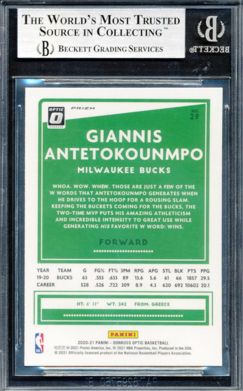 Giannis Antetokounmpo Signed 2020-21 Donruss Optic Holo #29 (BAS) at PristineAuction.com Giannis Antetokounmpo Signed 2020-21 Donruss Optic Holo #29 (BAS) at PristineAuction.com