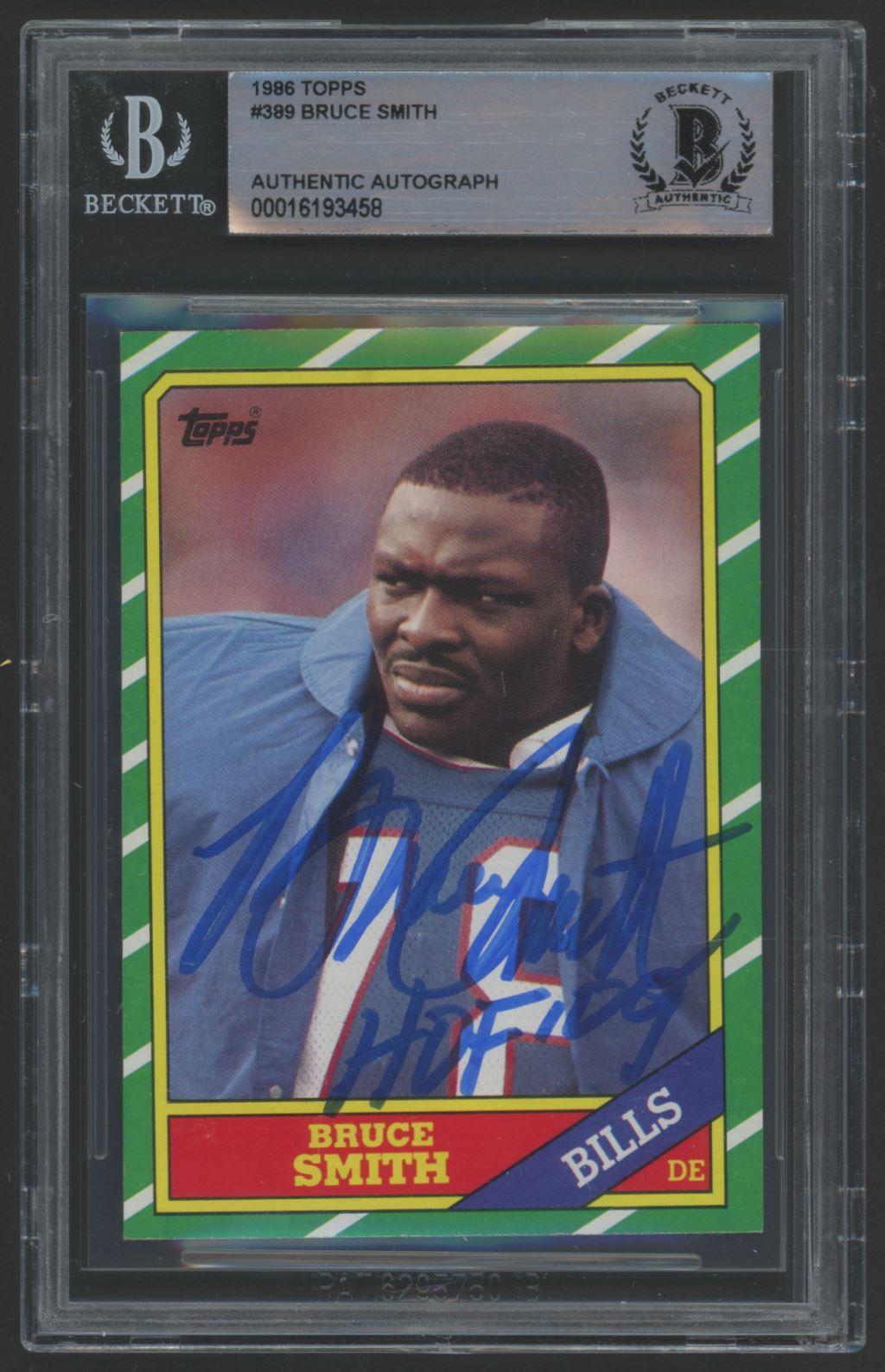 Bruce Smith Signed 1986 Topps #389 RC Inscribed "HOF 09" (BGS) at PristineAuction.com Bruce Smith Signed 1986 Topps #389 RC Inscribed "HOF 09" (BGS) at PristineAuction.com
