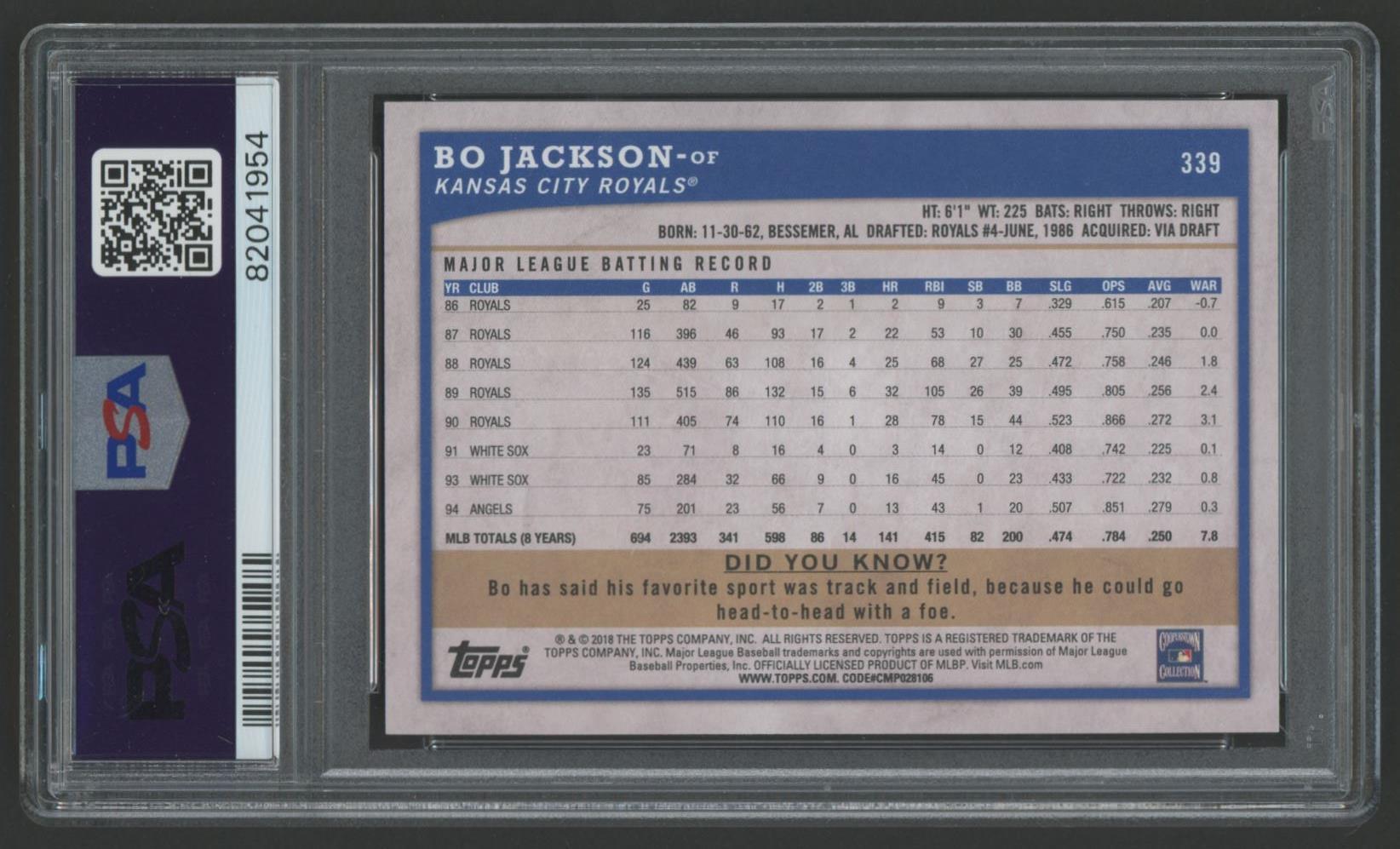 Bo Jackson 2018 Topps Big League #339 (PSA 10) at PristineAuction.com Bo Jackson 2018 Topps Big League #339 (PSA 10) at PristineAuction.com