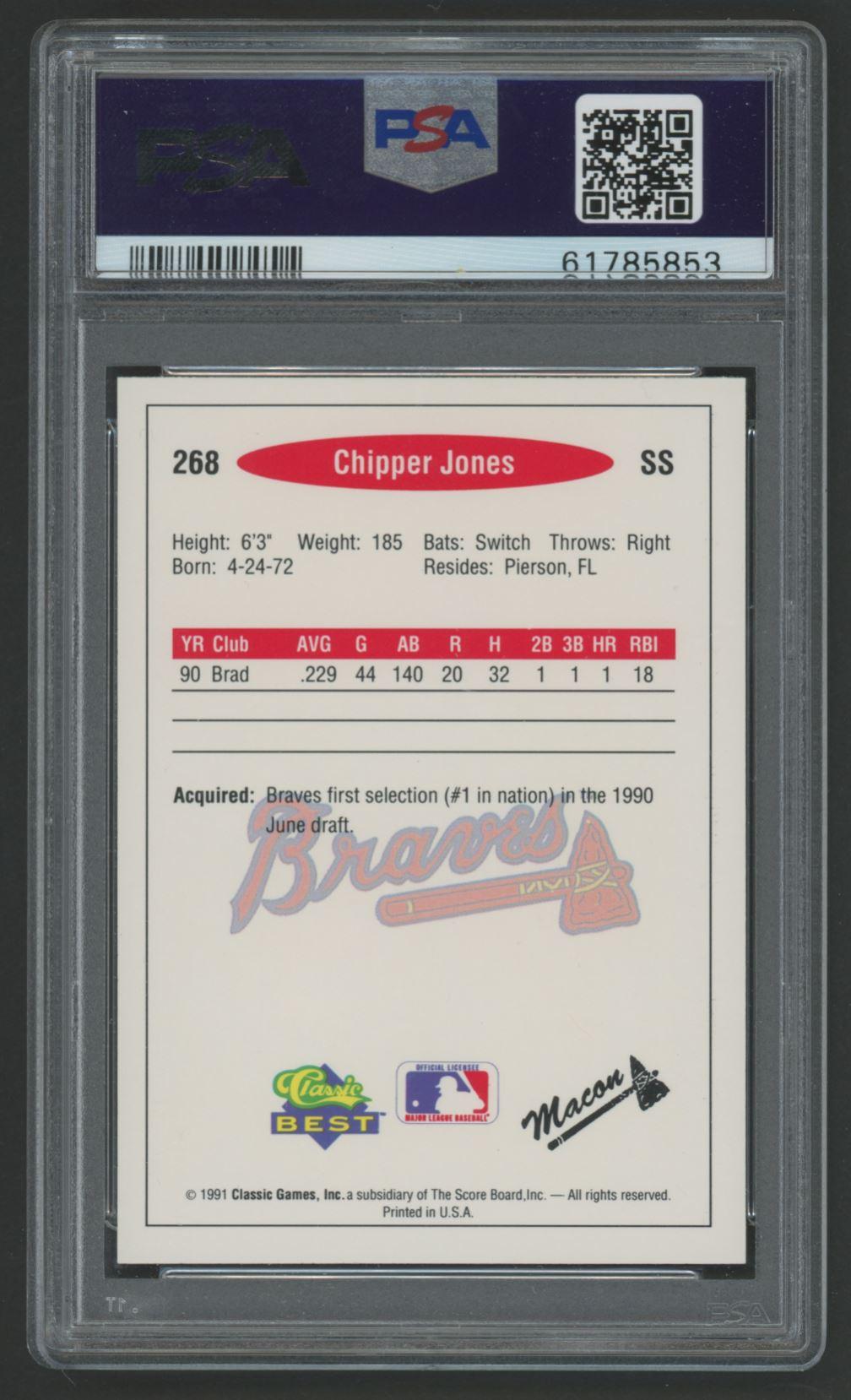 Chipper Jones 1991 Classic/Best #268 RC (PSA 10) at PristineAuction.com Chipper Jones 1991 Classic/Best #268 RC (PSA 10) at PristineAuction.com