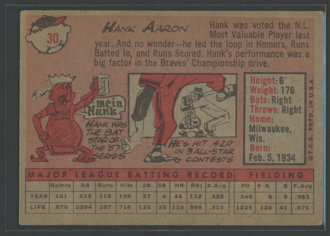 Hank Aaron 1958 Topps #30A at PristineAuction.com Hank Aaron 1958 Topps #30A at PristineAuction.com