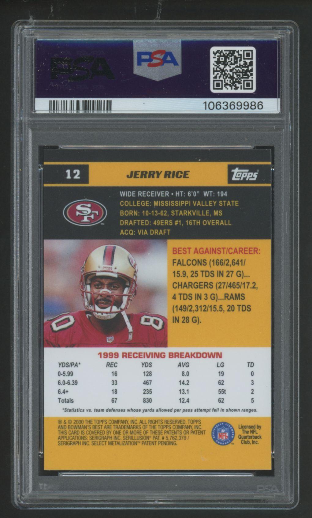Jerry Rice 2000 Bowman's Best #12 (PSA 10) at PristineAuction.com Jerry Rice 2000 Bowman's Best #12 (PSA 10) at PristineAuction.com