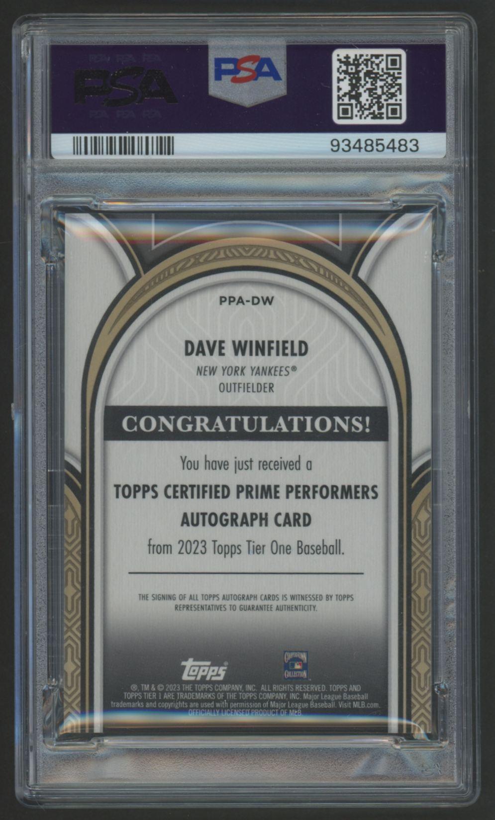 Dave Winfield 2023 Tier One Prime Performers Autograph #PPADW #40/99 (PSA 10) at PristineAuction.com Dave Winfield 2023 Tier One Prime Performers Autograph #PPADW #40/99 (PSA 10) at PristineAuction.com