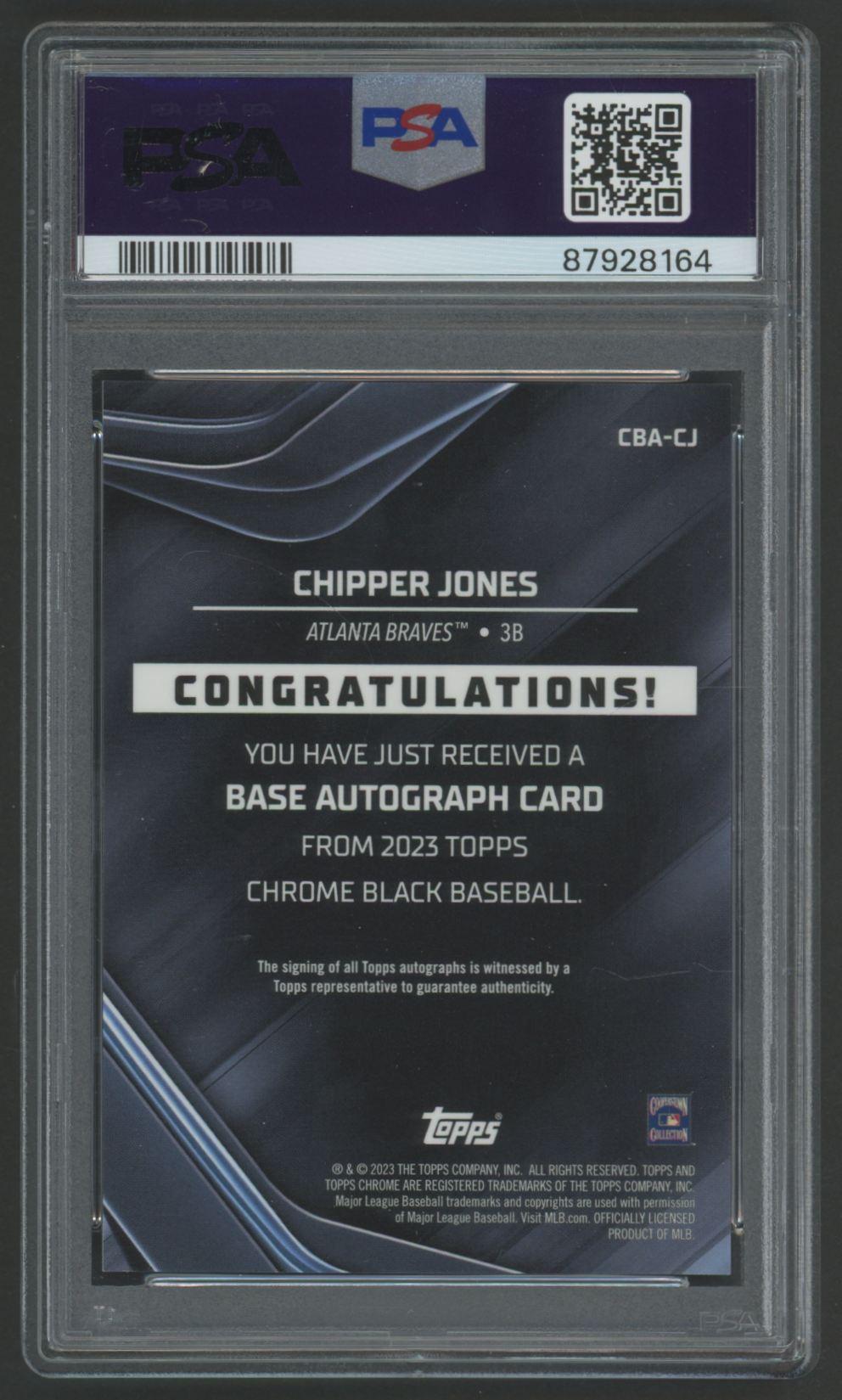 Chipper Jones 2023 Topps Chrome Black Autograph #CJ (PSA 10) at PristineAuction.com Chipper Jones 2023 Topps Chrome Black Autograph #CJ (PSA 10) at PristineAuction.com