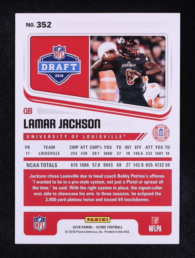Lamar Jackson 2018 Score #352 RC at PristineAuction.com Lamar Jackson 2018 Score #352 RC at PristineAuction.com
