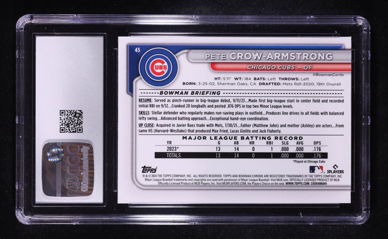 Pete Crow-Armstrong 2024 Bowman Chrome #45 RC (CGC 10) at PristineAuction.com Pete Crow-Armstrong 2024 Bowman Chrome #45 RC (CGC 10) at PristineAuction.com