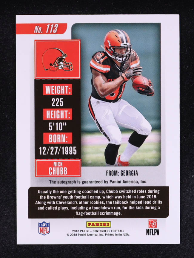 Nick Chubb 2018 Panini Contenders #113A Autograph RC at PristineAuction.com Nick Chubb 2018 Panini Contenders #113A Autograph RC at PristineAuction.com
