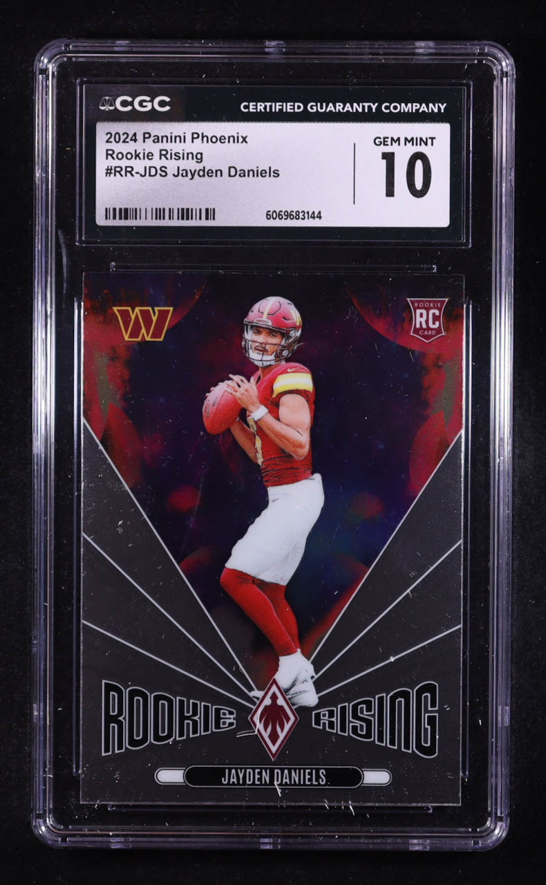 Jayden Daniels 2024 Panini Phoenix Rookie Rising #RR-JDS RC (CGC 10) at PristineAuction.com Jayden Daniels 2024 Panini Phoenix Rookie Rising #RR-JDS RC (CGC 10) at PristineAuction.com