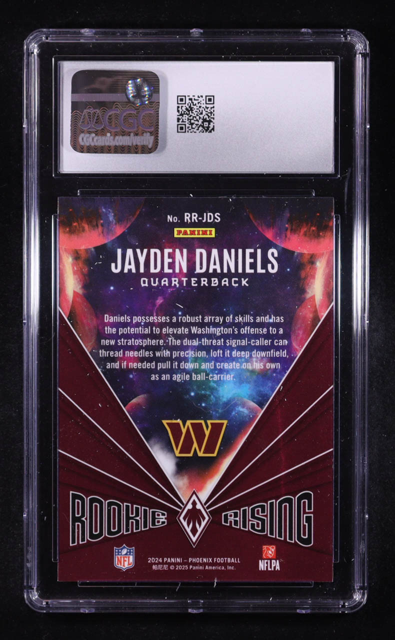 Jayden Daniels 2024 Panini Phoenix Rookie Rising #RR-JDS RC (CGC 10) at PristineAuction.com Jayden Daniels 2024 Panini Phoenix Rookie Rising #RR-JDS RC (CGC 10) at PristineAuction.com