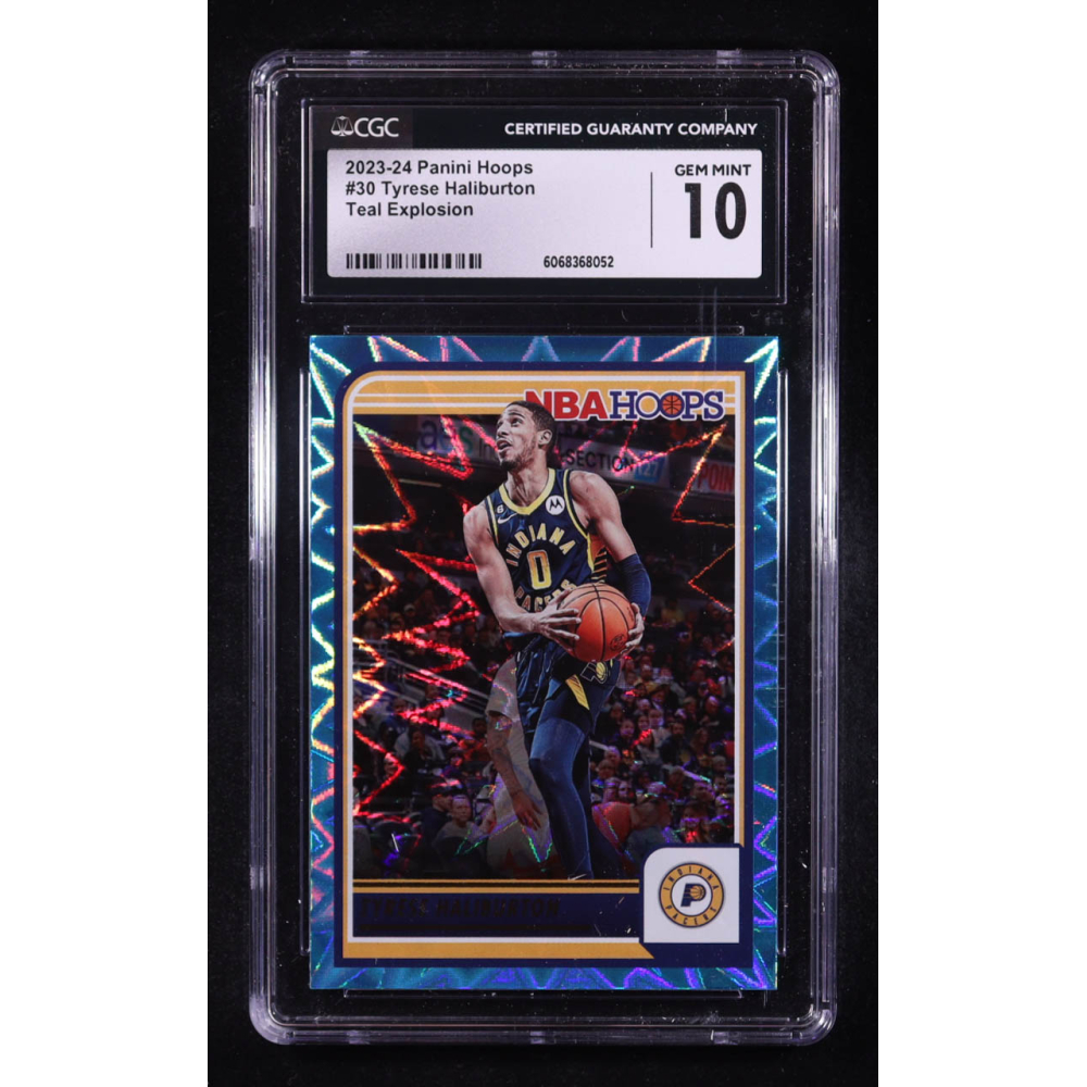 Tyrese Haliburton 2023-24 Panini NBA Hoops Teal Explosion #30 (CGC 10) at PristineAuction.com