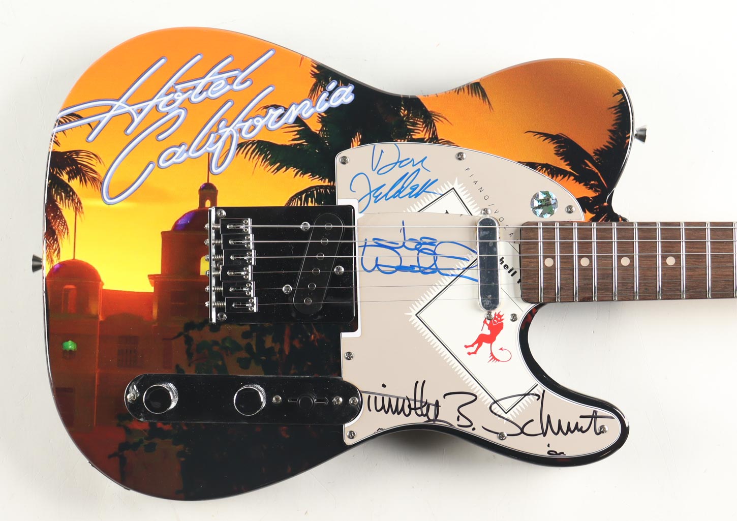 Joe Walsh, Don Felder & Timothy B. Schmit The Eagles Electric Guitar with Signed Custom Insert Pickguard (Real & AutographPros) at PristineAuction.com Joe Walsh, Don Felder & Timothy B. Schmit The Eagles Electric Guitar with Signed Custom Insert Pickguard (Real & AutographPros) at PristineAuction.com