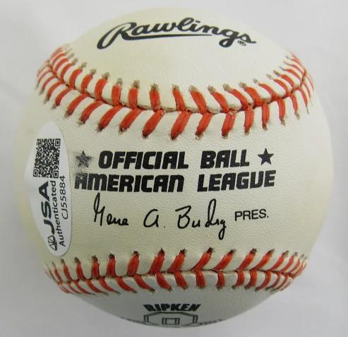 Cal Ripken Jr. Signed OAL Commemorative Logo Baseball (JSA) at PristineAuction.com Cal Ripken Jr. Signed OAL Commemorative Logo Baseball (JSA) at PristineAuction.com