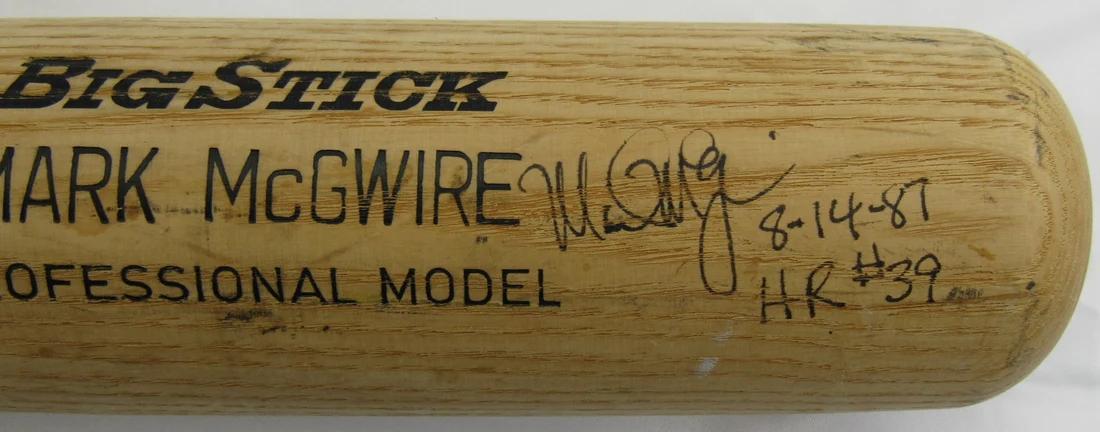 Mark McGwire Signed Rawlings Player Model Baseball Bat Inscribed "8-14-87 HR #39" (JSA) at PristineAuction.com Mark McGwire Signed Rawlings Player Model Baseball Bat Inscribed "8-14-87 HR #39" (JSA) at PristineAuction.com