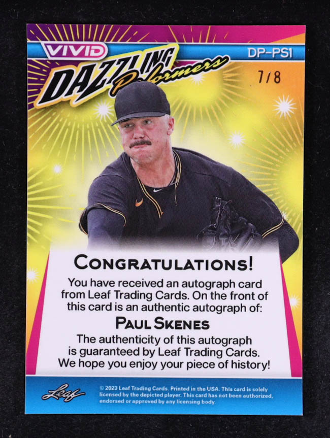Paul Skenes 2023 Leaf Vivid Dazzling Performers Prismatic Gold #7/8 RC at PristineAuction.com Paul Skenes 2023 Leaf Vivid Dazzling Performers Prismatic Gold #7/8 RC at PristineAuction.com