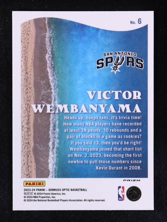 Victor Wembanyama 2023-24 Donruss Optic Splash Holo #6 RC at PristineAuction.com Victor Wembanyama 2023-24 Donruss Optic Splash Holo #6 RC at PristineAuction.com