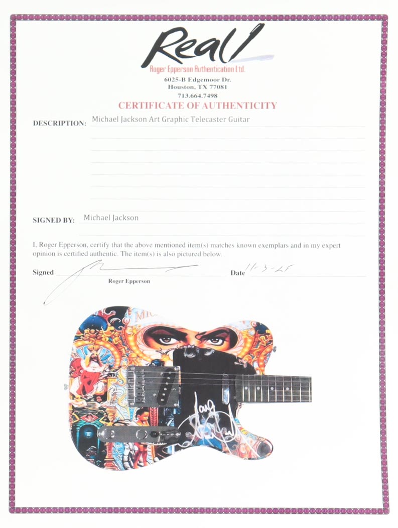 Michael Jackson Electric Guitar with Signed Custom Insert Pickguard Inscribed "Love" (Real & AutographPros) at PristineAuction.com Michael Jackson Electric Guitar with Signed Custom Insert Pickguard Inscribed "Love" (Real & AutographPros) at PristineAuction.com