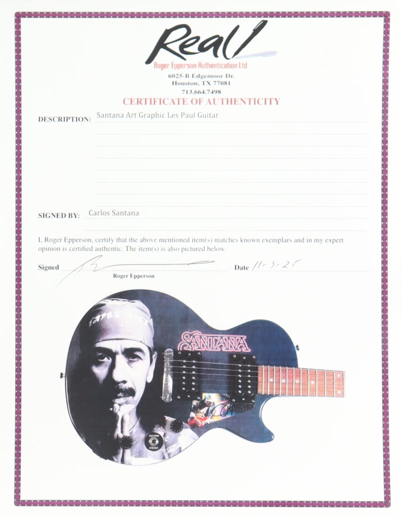 Carlos Santana Signed 39" Custom Electric Guitar (AutographCOA & AutographPros) at PristineAuction.com Carlos Santana Signed 39" Custom Electric Guitar (AutographCOA & AutographPros) at PristineAuction.com
