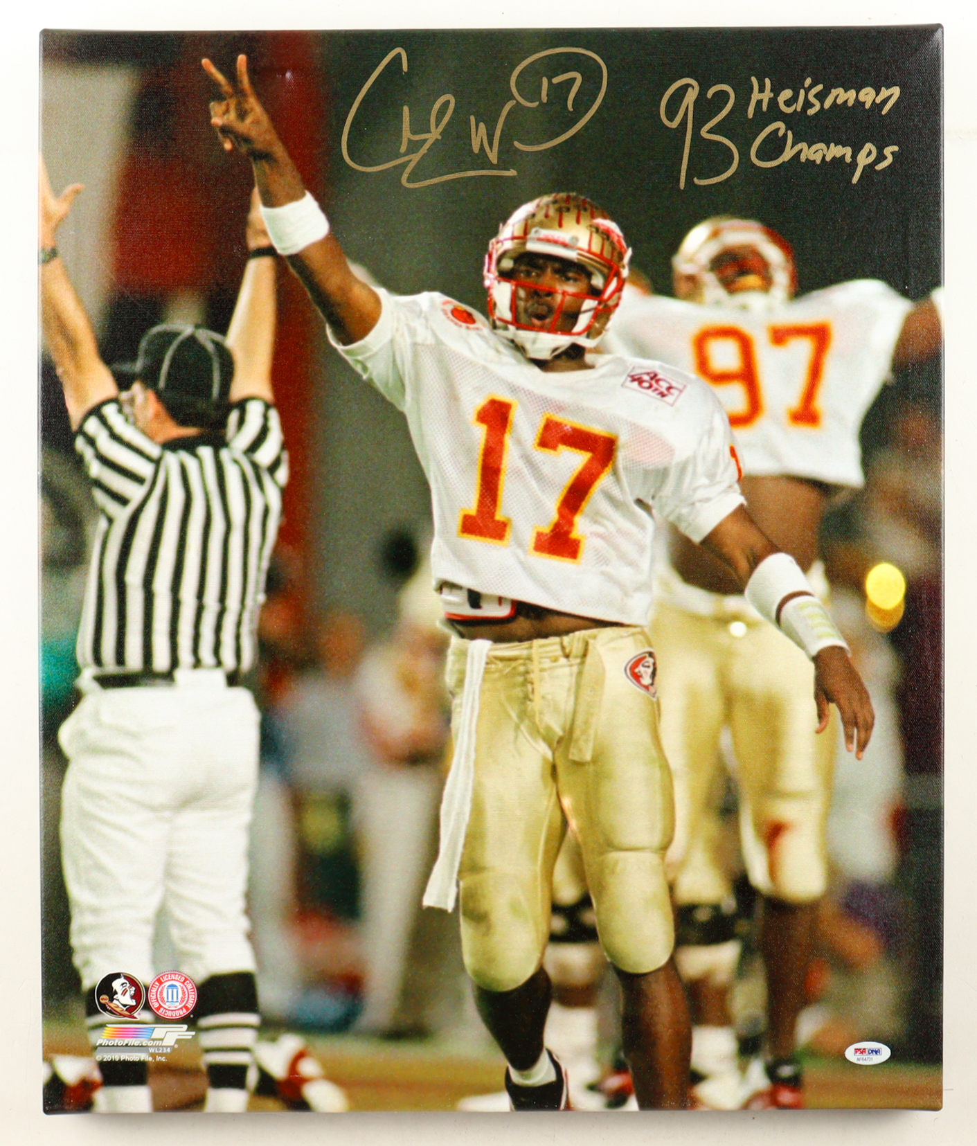Charlie Ward Signed Florida State Seminoles Custom Framed Canvas Display Inscribed "93 Heisman Champs" (PSA) at PristineAuction.com Charlie Ward Signed Florida State Seminoles Custom Framed Canvas Display Inscribed "93 Heisman Champs" (PSA) at PristineAuction.com