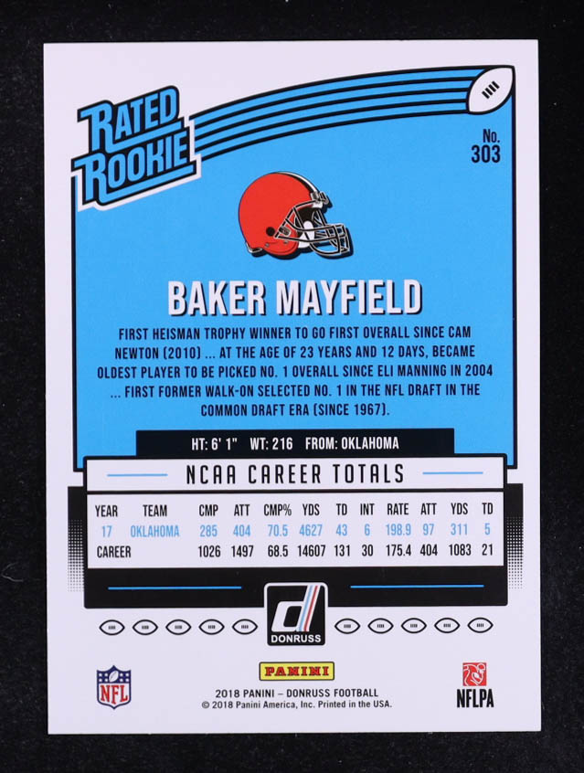 Baker Mayfield 2018 Donruss #303 RR RC at PristineAuction.com Baker Mayfield 2018 Donruss #303 RR RC at PristineAuction.com
