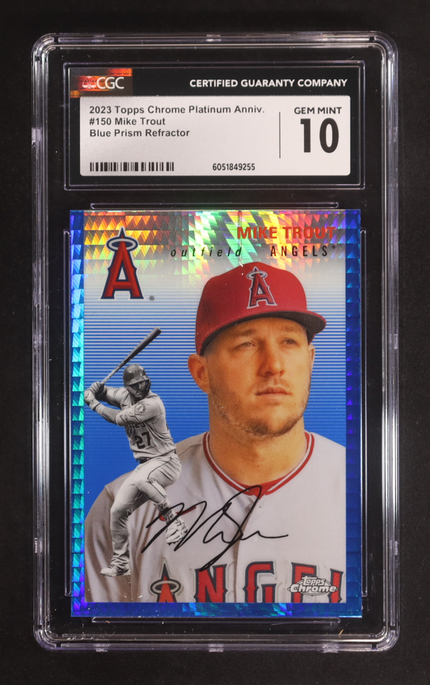 Mike Trout 2023 Topps Chrome Platinum Anniversary Blue Prism Refractors #150 (CGC 10) at PristineAuction.com Mike Trout 2023 Topps Chrome Platinum Anniversary Blue Prism Refractors #150 (CGC 10) at PristineAuction.com