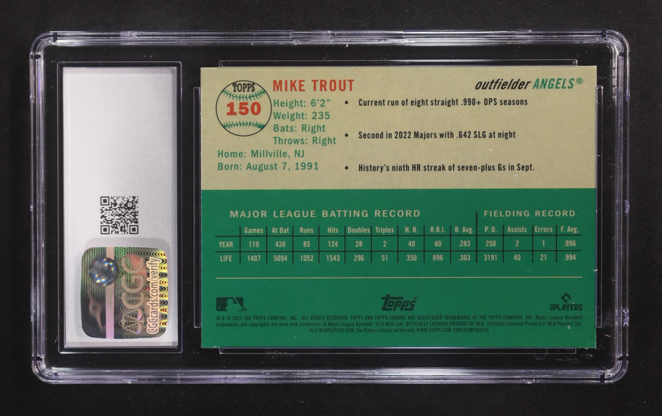 Mike Trout 2023 Topps Chrome Platinum Anniversary Blue Prism Refractors #150 (CGC 10) at PristineAuction.com Mike Trout 2023 Topps Chrome Platinum Anniversary Blue Prism Refractors #150 (CGC 10) at PristineAuction.com