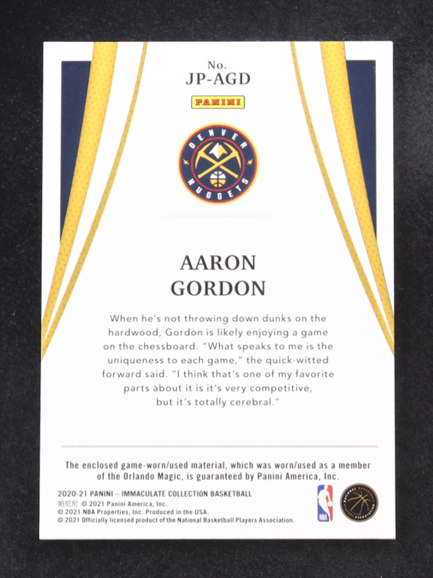 Aaron Gordon 2020-21 Immaculate Collection Jumbo Patches Team Logo #24 #1/5 at PristineAuction.com Aaron Gordon 2020-21 Immaculate Collection Jumbo Patches Team Logo #24 #1/5 at PristineAuction.com