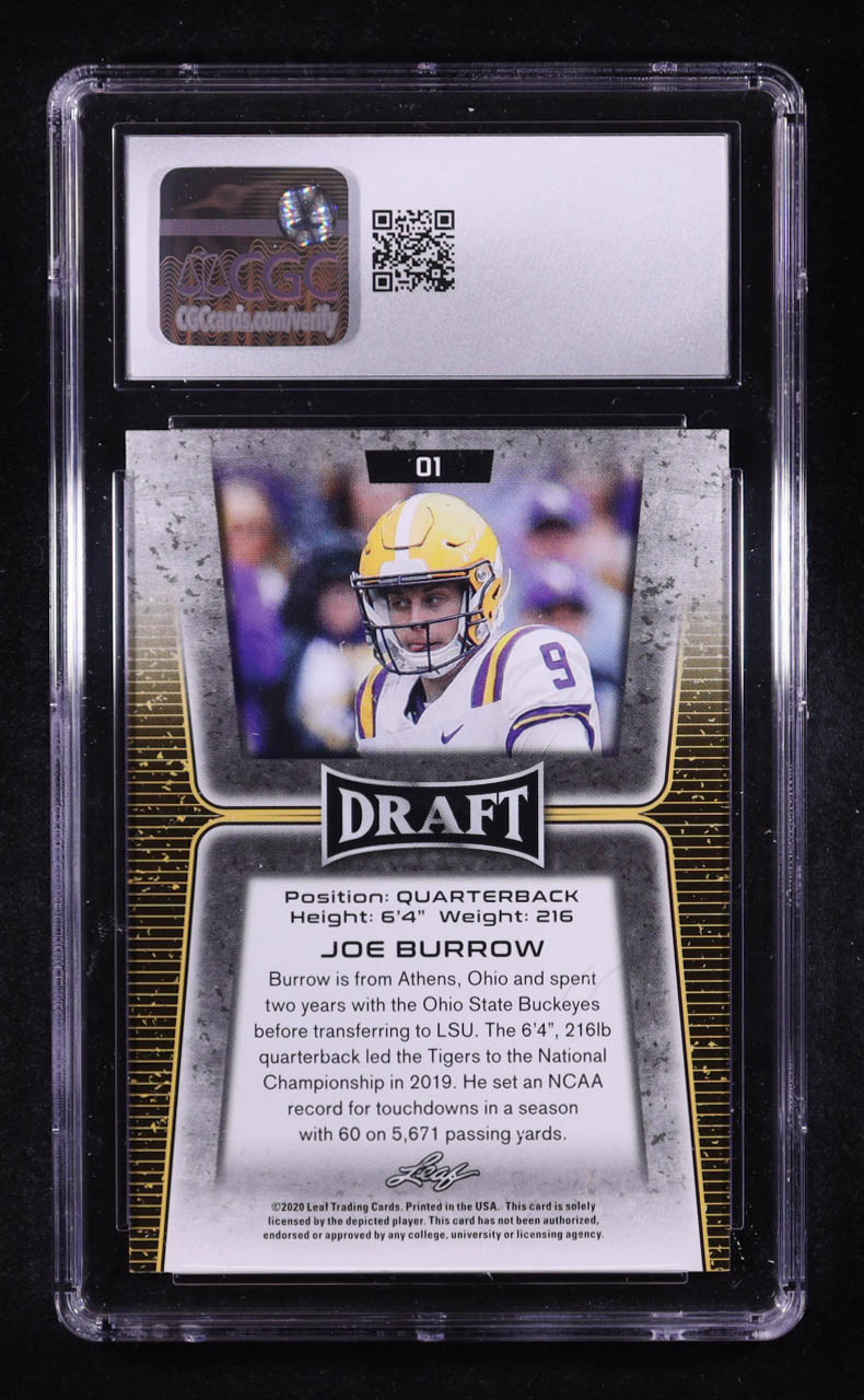 Joe Burrow 2020 Leaf Draft XRC #01 RC (CGC 10) at PristineAuction.com Joe Burrow 2020 Leaf Draft XRC #01 RC (CGC 10) at PristineAuction.com