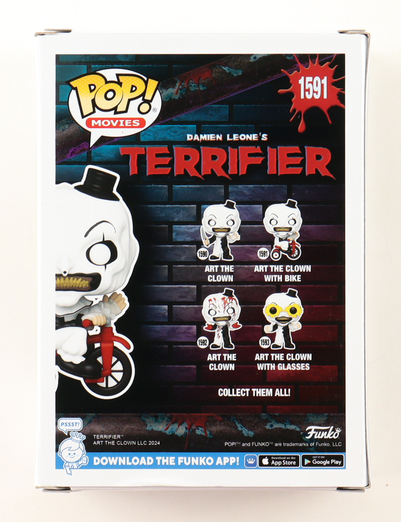 David Howard Thorton Signed "Terrifier" #1591 Art The Clown With Bike Funko Pop! Vinyl Figure (JSA) at PristineAuction.com David Howard Thorton Signed "Terrifier" #1591 Art The Clown With Bike Funko Pop! Vinyl Figure (JSA) at PristineAuction.com