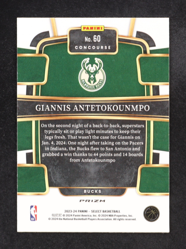 Giannis Antetokounmpo 2023-24 Select Prizms Tiger #60 at PristineAuction.com Giannis Antetokounmpo 2023-24 Select Prizms Tiger #60 at PristineAuction.com