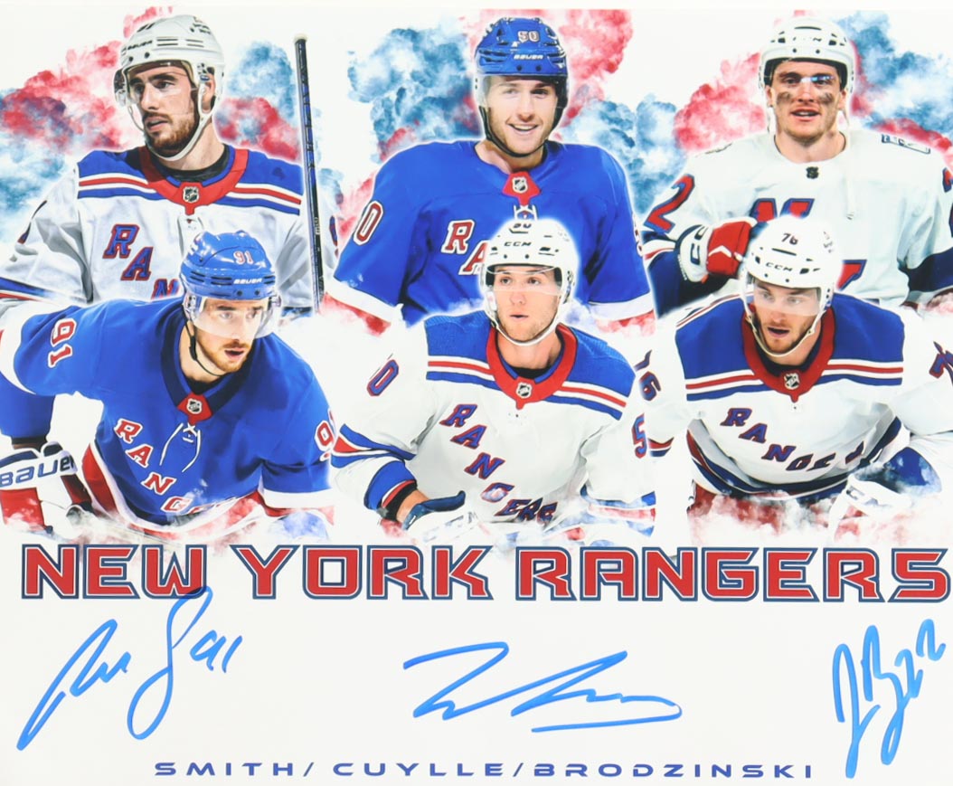 Reilly Smith, Will Cuylle & Jonny Brodzinski Signed Rangers 8x10 Photo (JSA) at PristineAuction.com Reilly Smith, Will Cuylle & Jonny Brodzinski Signed Rangers 8x10 Photo (JSA) at PristineAuction.com