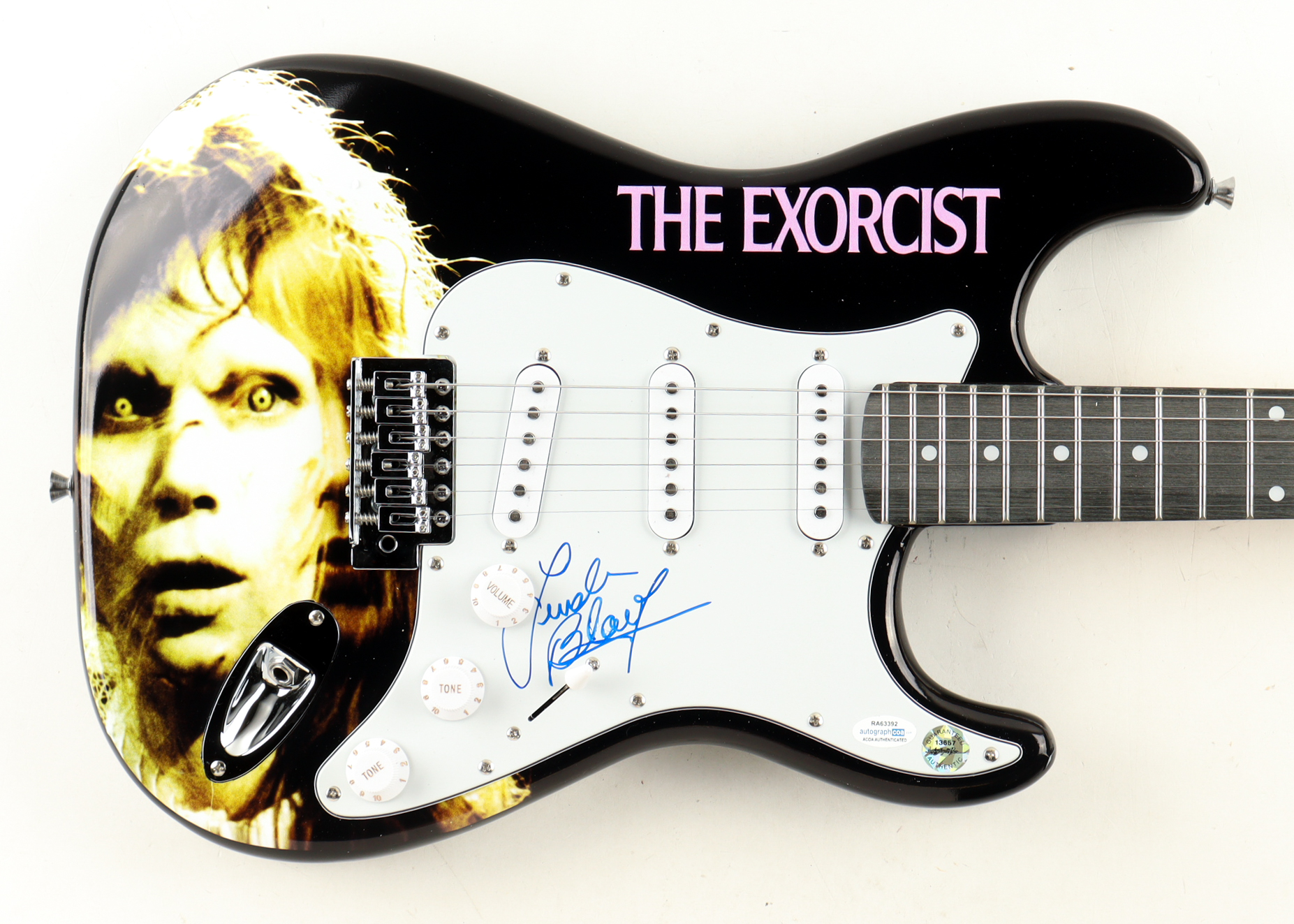 Linda Blair Signed "The Exorcist" Custom Electric Guitar (ACOA) at PristineAuction.com Linda Blair Signed "The Exorcist" Custom Electric Guitar (ACOA) at PristineAuction.com