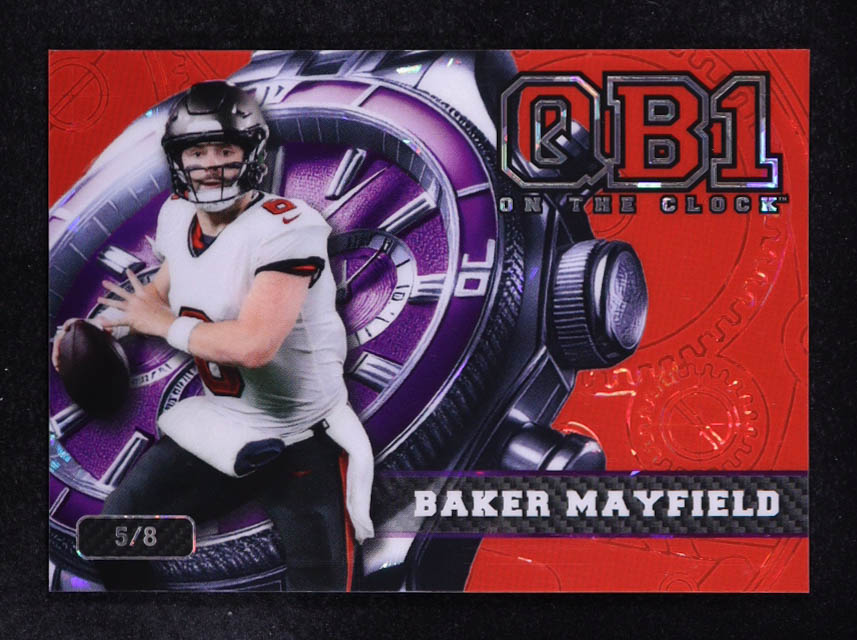 Baker Mayfield 2024 Wild Card QB1 On The Clock Red Purple Crystal #OCW-RD-BM1 #5/8 at PristineAuction.com Baker Mayfield 2024 Wild Card QB1 On The Clock Red Purple Crystal #OCW-RD-BM1 #5/8 at PristineAuction.com