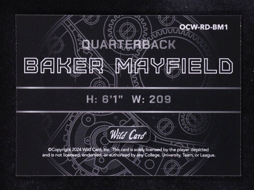 Baker Mayfield 2024 Wild Card QB1 On The Clock Red Purple Crystal #OCW-RD-BM1 #5/8 at PristineAuction.com Baker Mayfield 2024 Wild Card QB1 On The Clock Red Purple Crystal #OCW-RD-BM1 #5/8 at PristineAuction.com