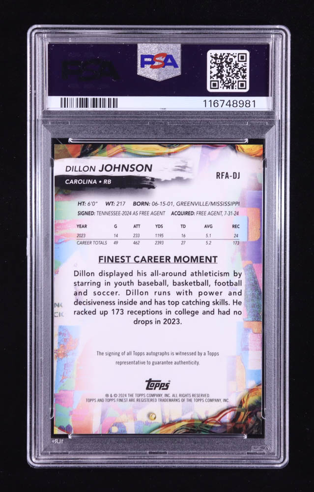 Dillon Johnson 2024 Finest Rookie Autographs #RFADJ RC (PSA 10 | Autograph Graded PSA 8) at PristineAuction.com Dillon Johnson 2024 Finest Rookie Autographs #RFADJ RC (PSA 10 | Autograph Graded PSA 8) at PristineAuction.com