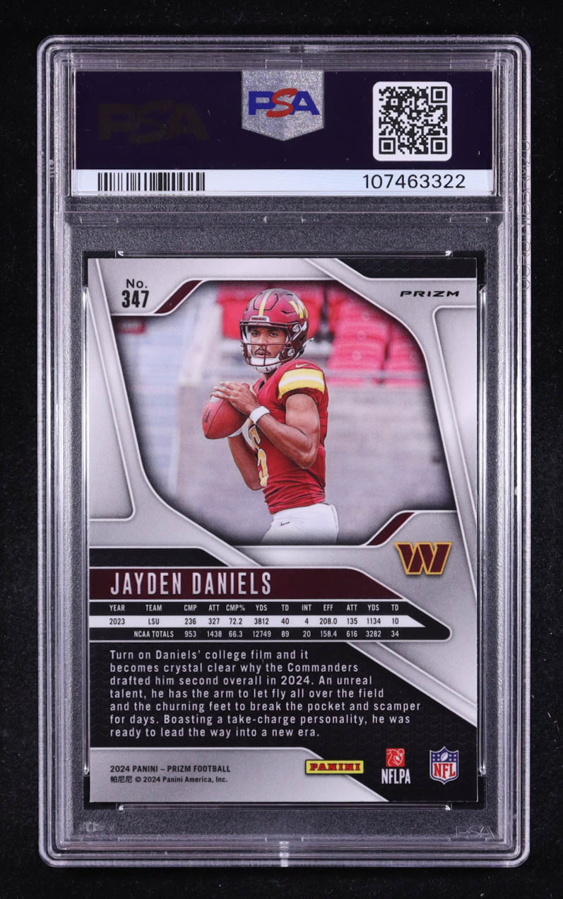 Jayden Daniels 2024 Panini Prizm Prizms Neon Green Pulsar #347 RC (PSA 10) at PristineAuction.com Jayden Daniels 2024 Panini Prizm Prizms Neon Green Pulsar #347 RC (PSA 10) at PristineAuction.com