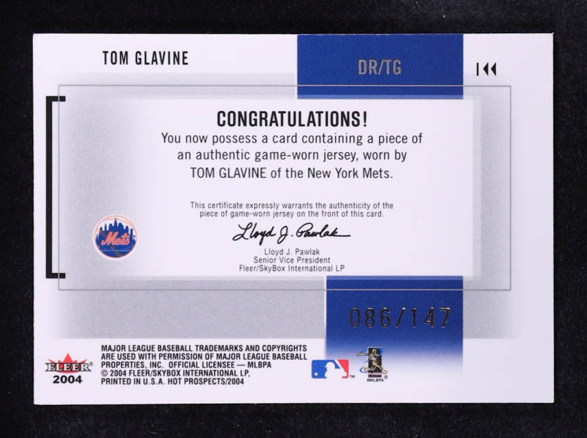 Tom Glavine 2004 Hot Prospects Draft Rewind Jersey #TG #086/147 at PristineAuction.com Tom Glavine 2004 Hot Prospects Draft Rewind Jersey #TG #086/147 at PristineAuction.com