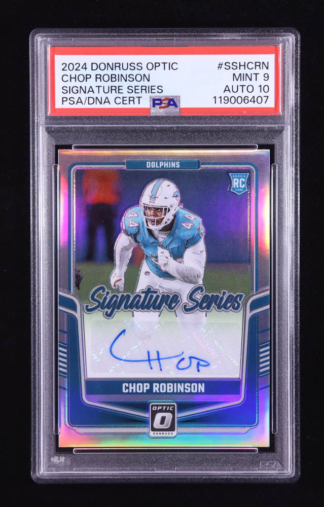 Chop Robinson 2024 Donruss Optic Signature Series Holo #10 RC (PSA 9 | Autograph Graded PSA 10) at PristineAuction.com Chop Robinson 2024 Donruss Optic Signature Series Holo #10 RC (PSA 9 | Autograph Graded PSA 10) at PristineAuction.com