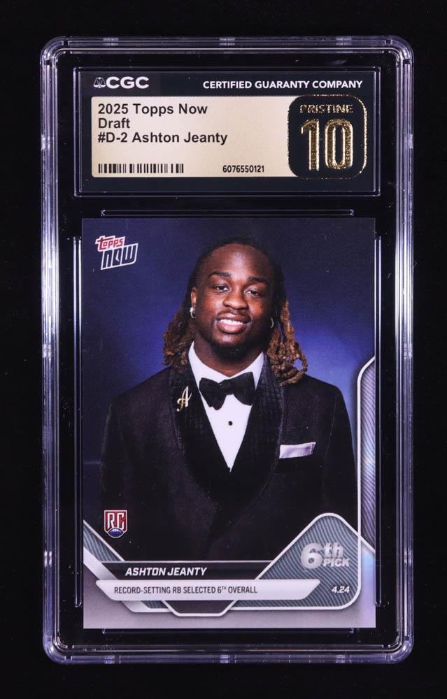 Ashton Jeanty 2025 Topps Now Draft #D2 RC (CGC 10 | Pristine Black Label) at PristineAuction.com Ashton Jeanty 2025 Topps Now Draft #D2 RC (CGC 10 | Pristine Black Label) at PristineAuction.com