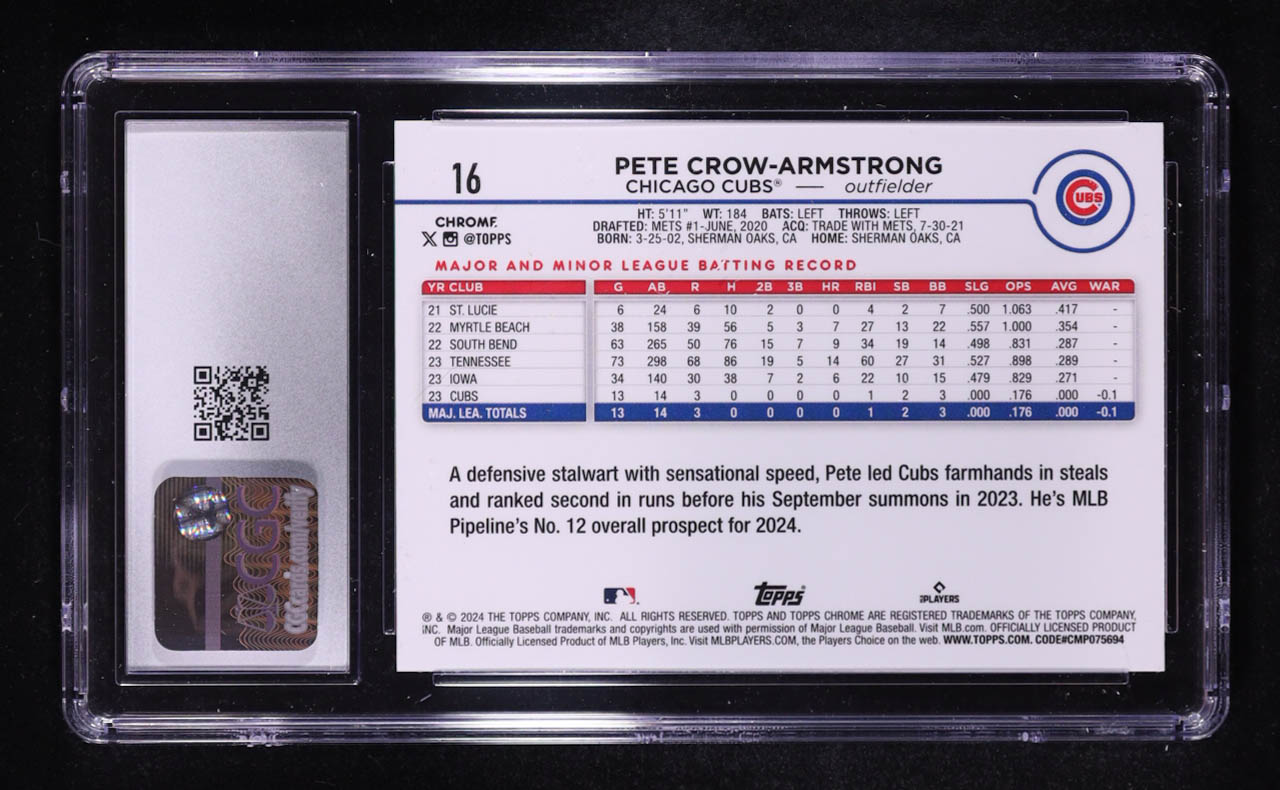 Pete Crow-Armstrong 2024 Topps Chrome #16 RC (CGC 10) at PristineAuction.com Pete Crow-Armstrong 2024 Topps Chrome #16 RC (CGC 10) at PristineAuction.com