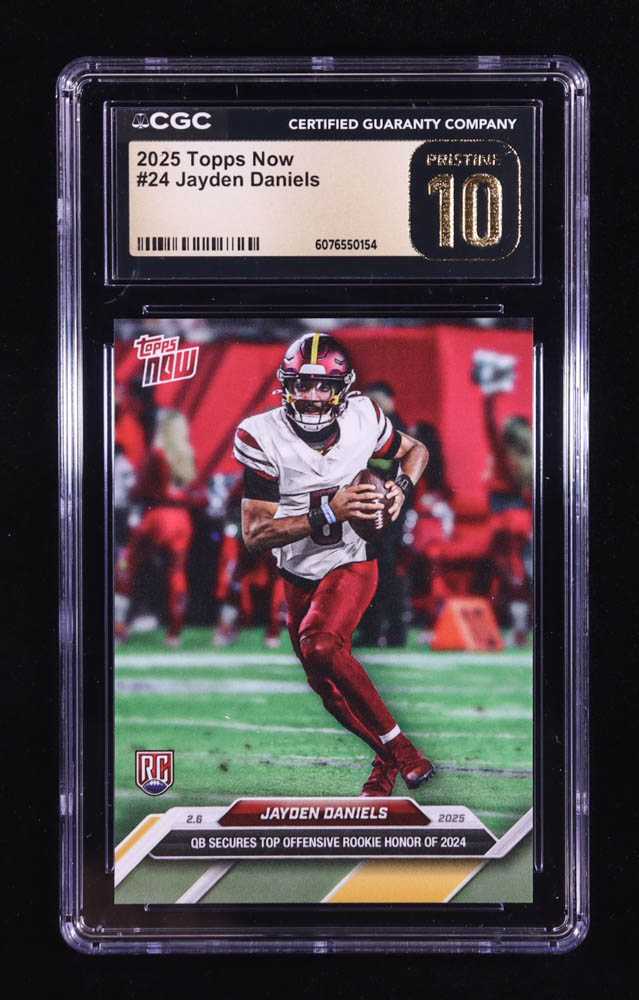 Jayden Daniels 2025 Topps Now #24 RC (CGC 10 | Pristine Black Label) at PristineAuction.com Jayden Daniels 2025 Topps Now #24 RC (CGC 10 | Pristine Black Label) at PristineAuction.com