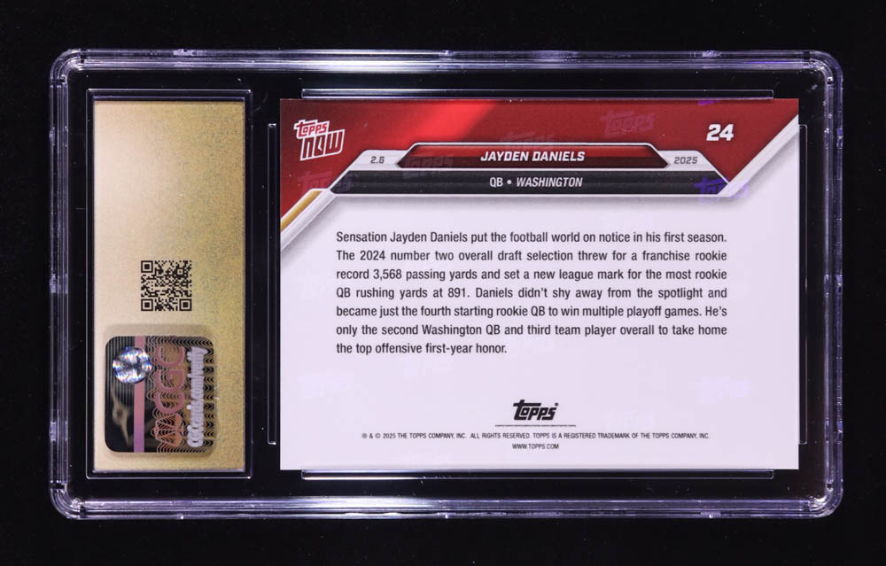 Jayden Daniels 2025 Topps Now #24 RC (CGC 10 | Pristine Black Label) at PristineAuction.com Jayden Daniels 2025 Topps Now #24 RC (CGC 10 | Pristine Black Label) at PristineAuction.com