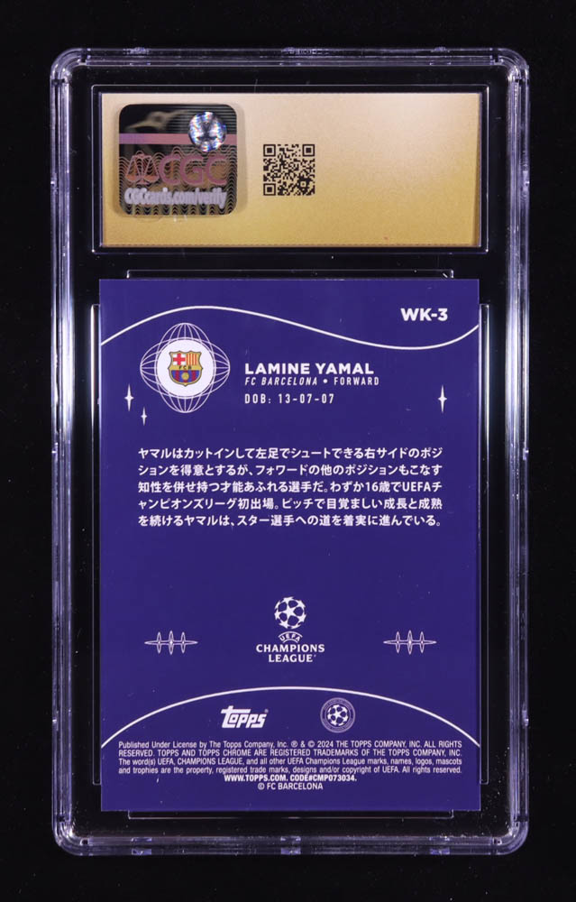 Lamine Yamal 2023-24 Topps Chrome UEFA Club Competitions Japan Wonderkids #WK3 RC (CGC 10 | Pristine Black Label) at PristineAuction.com Lamine Yamal 2023-24 Topps Chrome UEFA Club Competitions Japan Wonderkids #WK3 RC (CGC 10 | Pristine Black Label) at PristineAuction.com