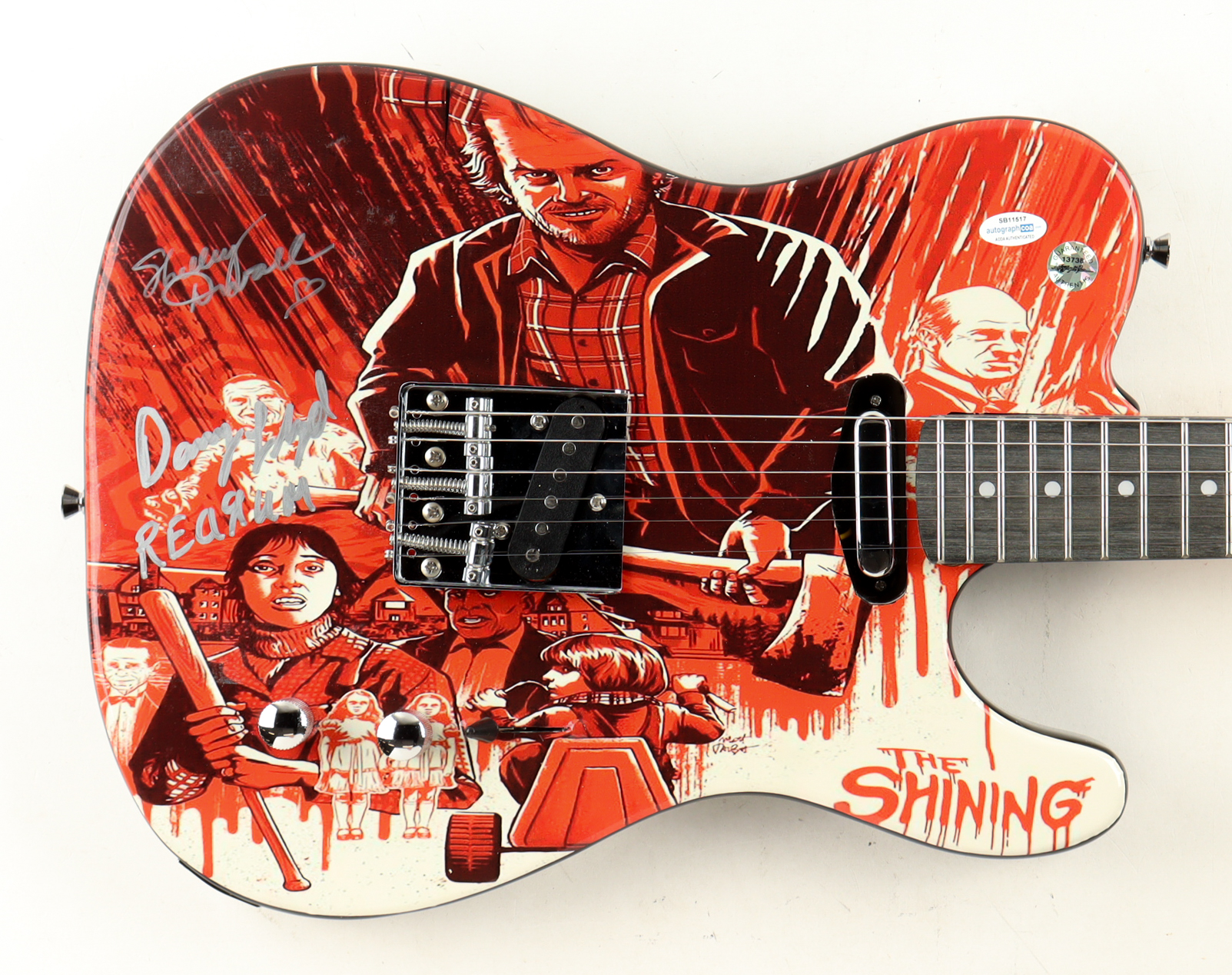 Shelley Duvall & Danny Lloyd Signed "The Shining" Custom Electric Guitar Inscribed "Redrum" (ACOA) at PristineAuction.com Shelley Duvall & Danny Lloyd Signed "The Shining" Custom Electric Guitar Inscribed "Redrum" (ACOA) at PristineAuction.com