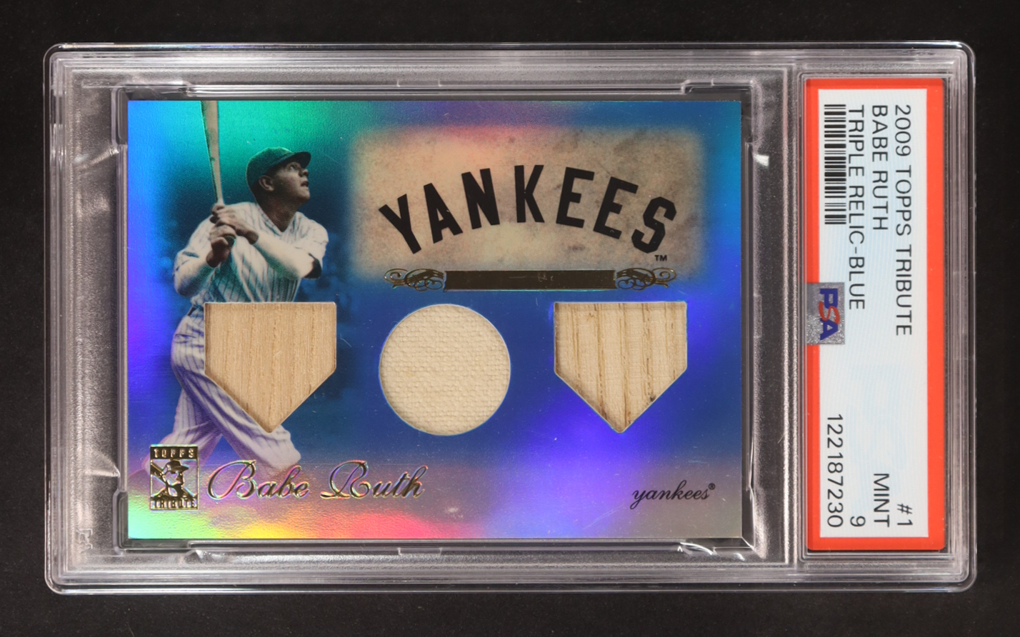 Babe Ruth 2009 Topps Tribute Relics Triple Blue #1 #02/75 (PSA 9) at PristineAuction.com Babe Ruth 2009 Topps Tribute Relics Triple Blue #1 #02/75 (PSA 9) at PristineAuction.com