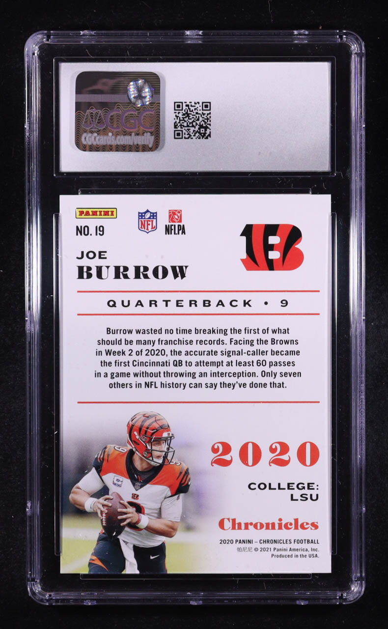 Joe Burrow 2020 Panini Chronicles #19 RC (CGC 10) at PristineAuction.com Joe Burrow 2020 Panini Chronicles #19 RC (CGC 10) at PristineAuction.com