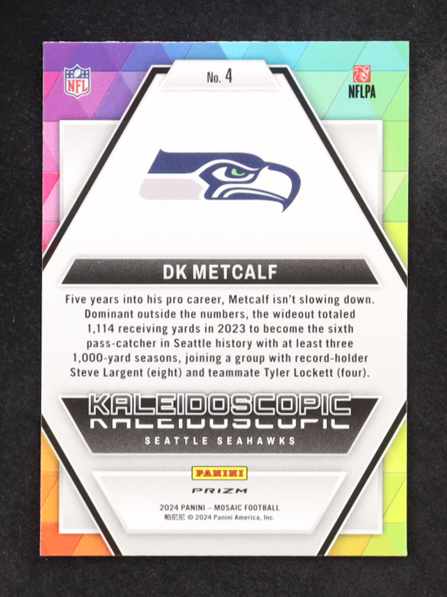 D.K. Metcalf 2024 Panini Mosaic Kaleidoscopic #4 at PristineAuction.com D.K. Metcalf 2024 Panini Mosaic Kaleidoscopic #4 at PristineAuction.com